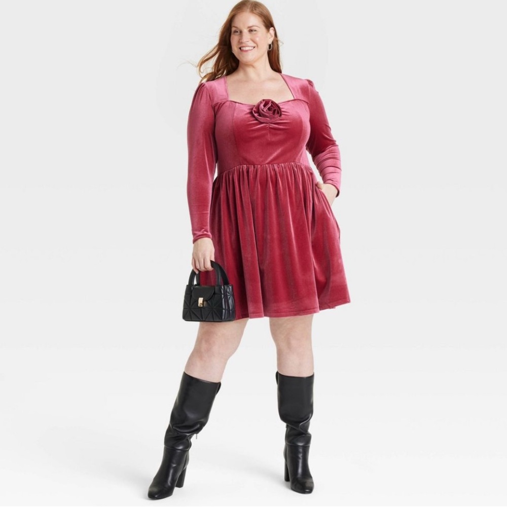 Plus size Ava& Viv Elegant Pink Velvet Dress size 2X. New with tags
